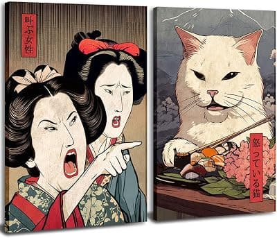 浮世绘人物与猫双联海报