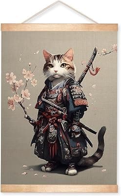 武士猫日式帆布海报